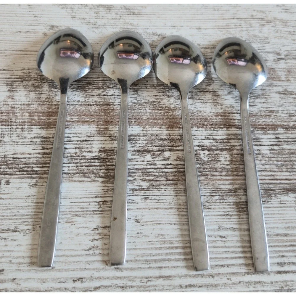 Vintage Carlton Korea Stainless Steel Tablespoons Set of 4 Frosted Leaf Pattern